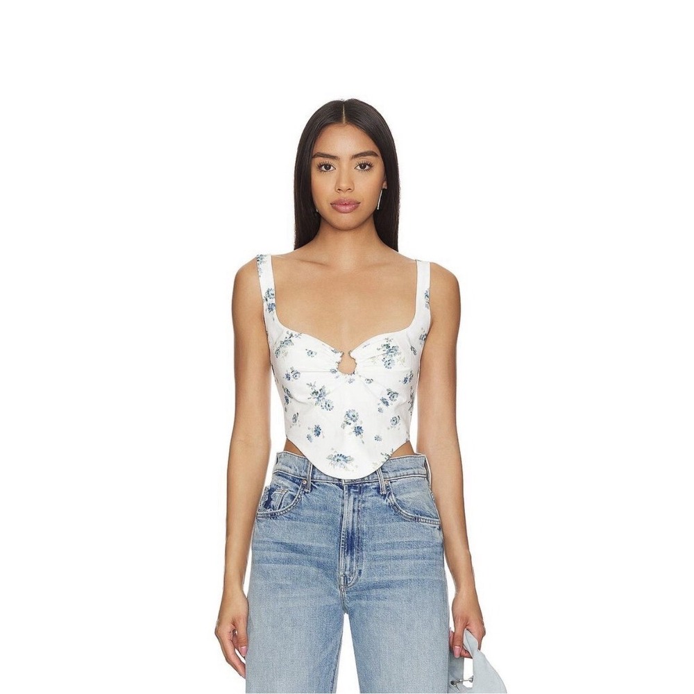 Bardot Cello Bustier Top Blue Floral U Ring Sweetheart NWT Size S AU UK 8